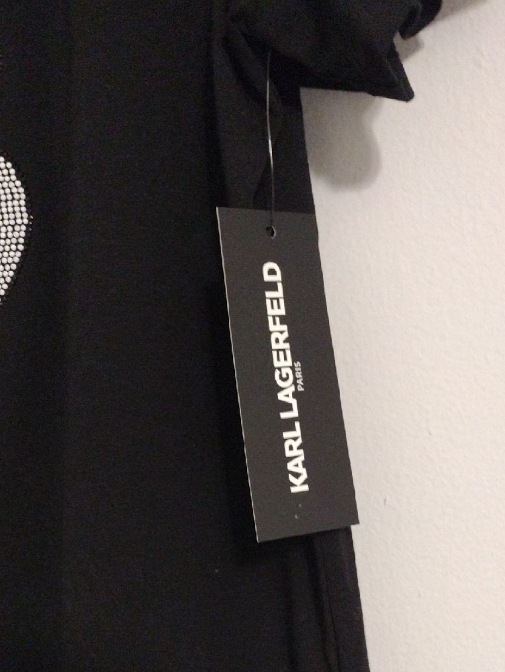 Karl Lagerfeld Black T-Shirt with Silver Rhinestone Cat - Picture 3 of 8
